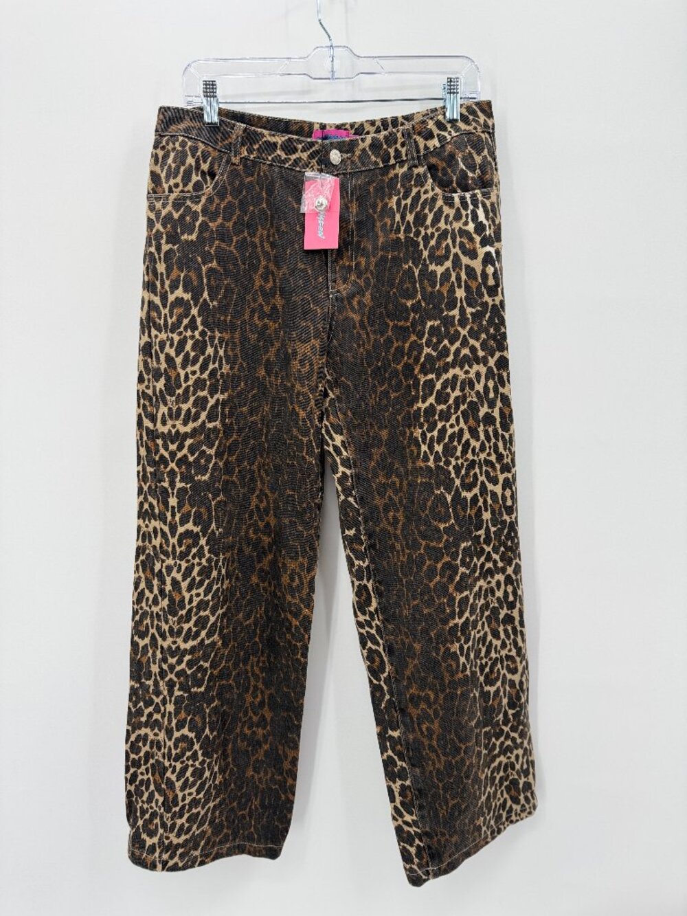 Edikted Leopard Print Wide Leg Jeans Size Large Cheetah Animal Print Denim NWT